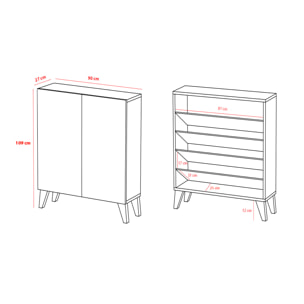 Zapatero Narvik melamina roble dorado puertas vallado patas negro 109x90x27cm