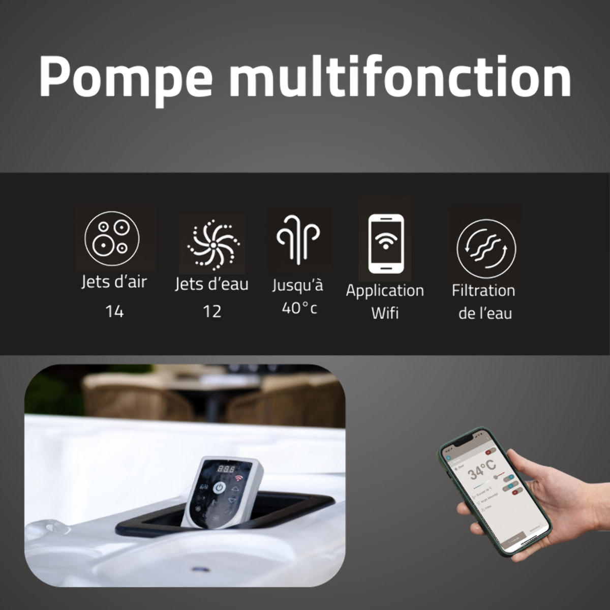 Bestway Spa acrylique rectangulaire 5 personnes 12 jets eau 14 jets air