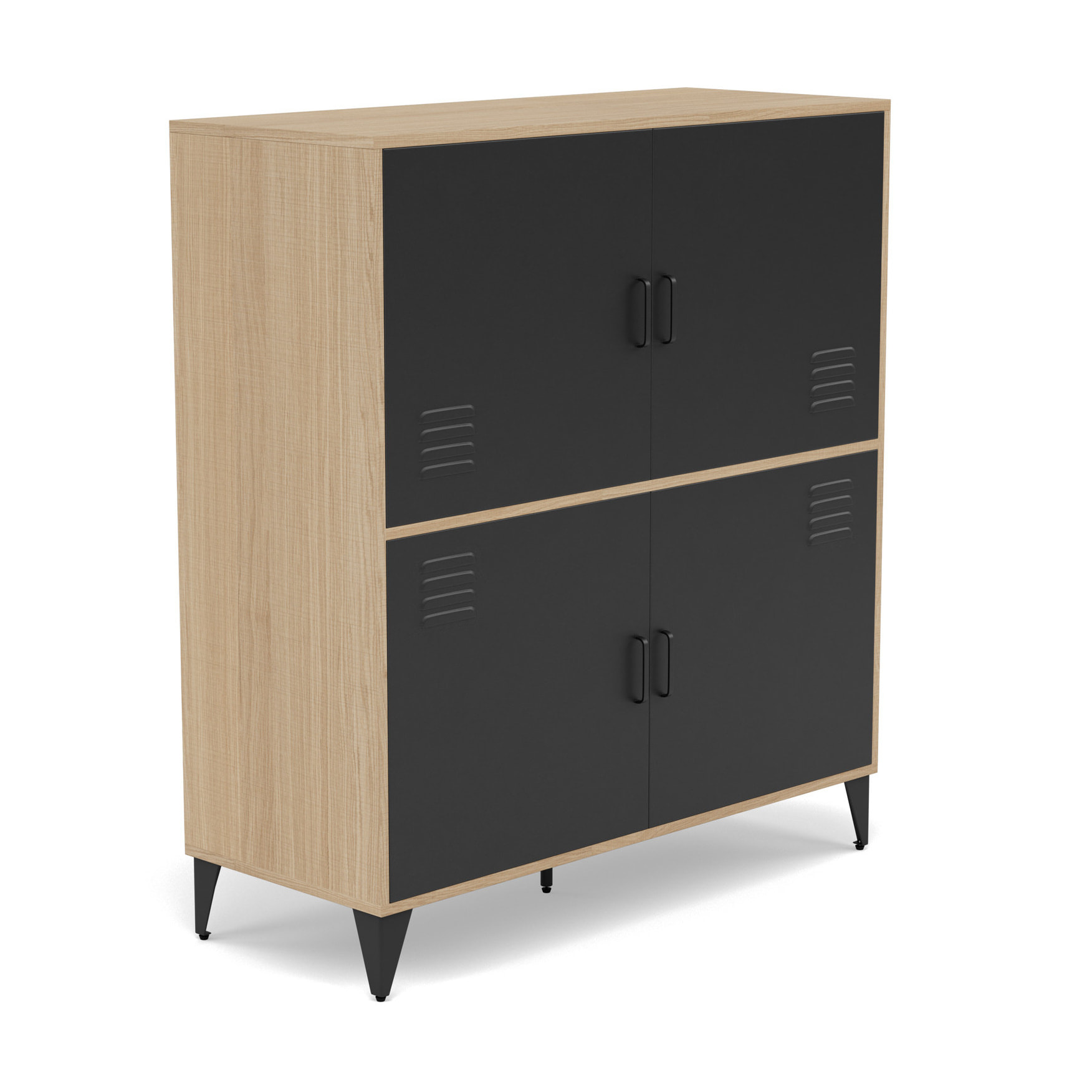 Tribeca - buffet haut - effet bois et métal noir - 2 portes - 100x112 cm - Bois / Noir