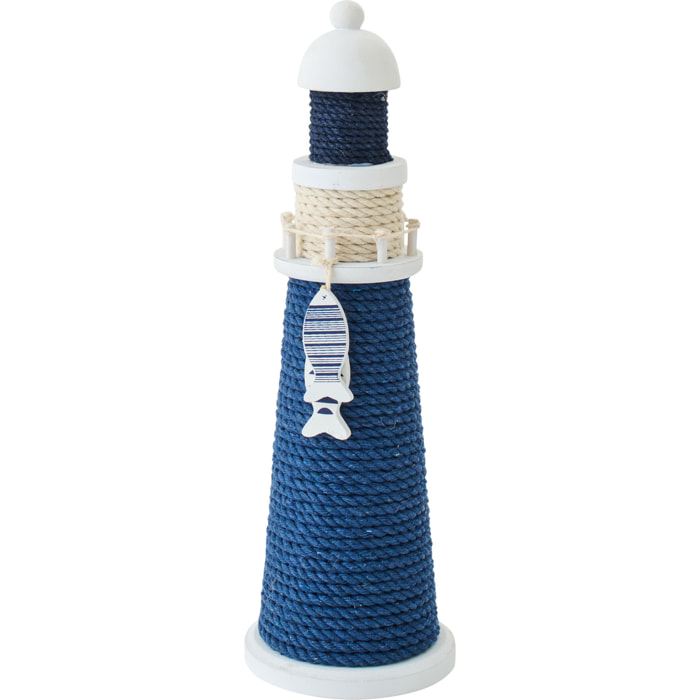 J-Line Phare décoratif - corde/bois - bleu/blanc - small