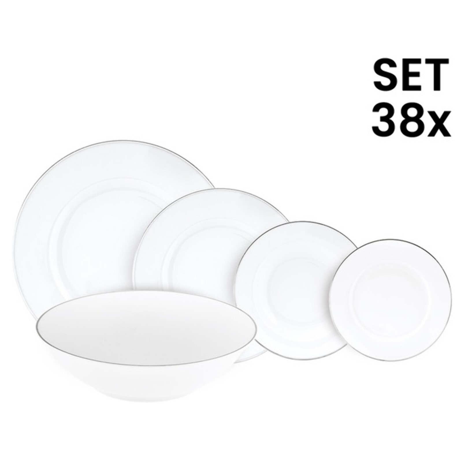 Servizio piatti Platinum Chic da 38 pezzi con insalatiera e piatto da portata