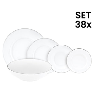 Servizio piatti Platinum Chic da 38 pezzi con insalatiera e piatto da portata