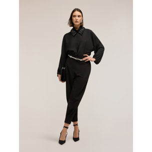 Motivi - Blusa in georgette con colletto ricamato - Nero