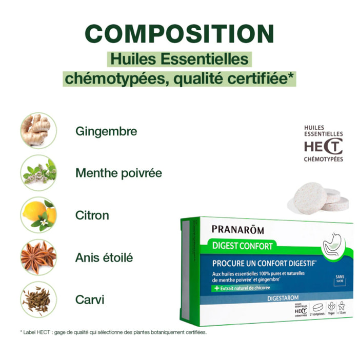 Pranarom - Digest confort - comprimés pour un confort digestif - 21 comprimés