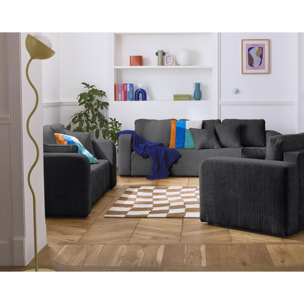 Miro - canapé droit 3 places - convertible avec coffre - en velours texturé - Gris Anthracite