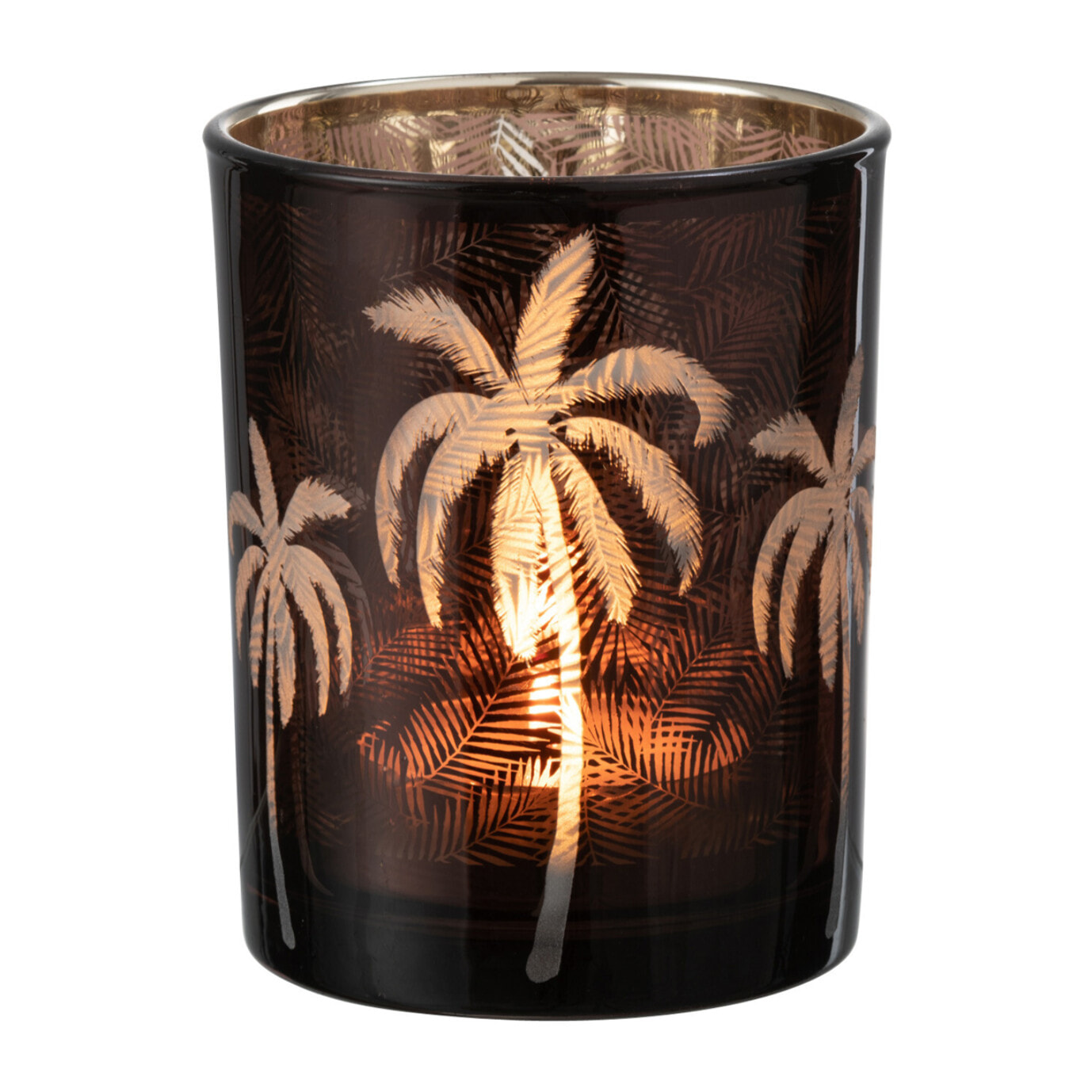 J-Line photophore Feuilles De Palmier - verre - marron - medium