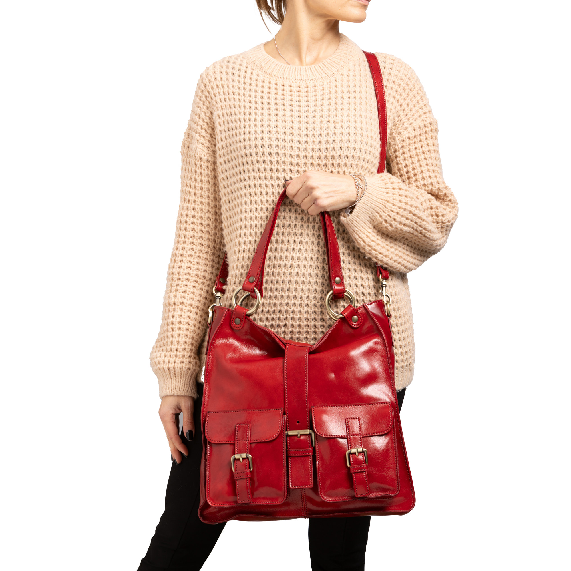 Borsa a spalla  da donna In Vera pelle Made in Italy 38x37x10 cm