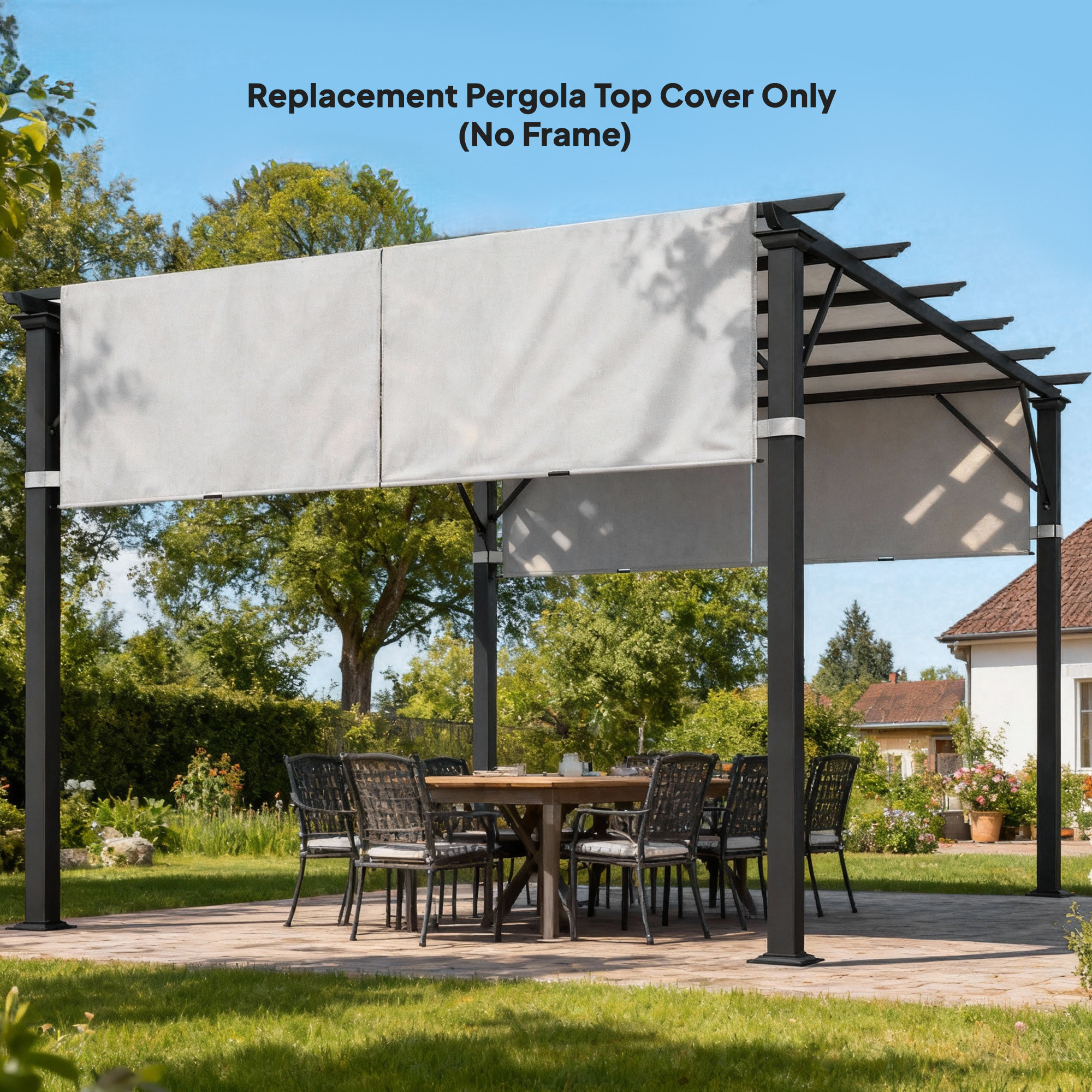 Lot de 2 toiles de rechange pergola rétractable 3 x 3 m polyester anti-UV30+ gris clair