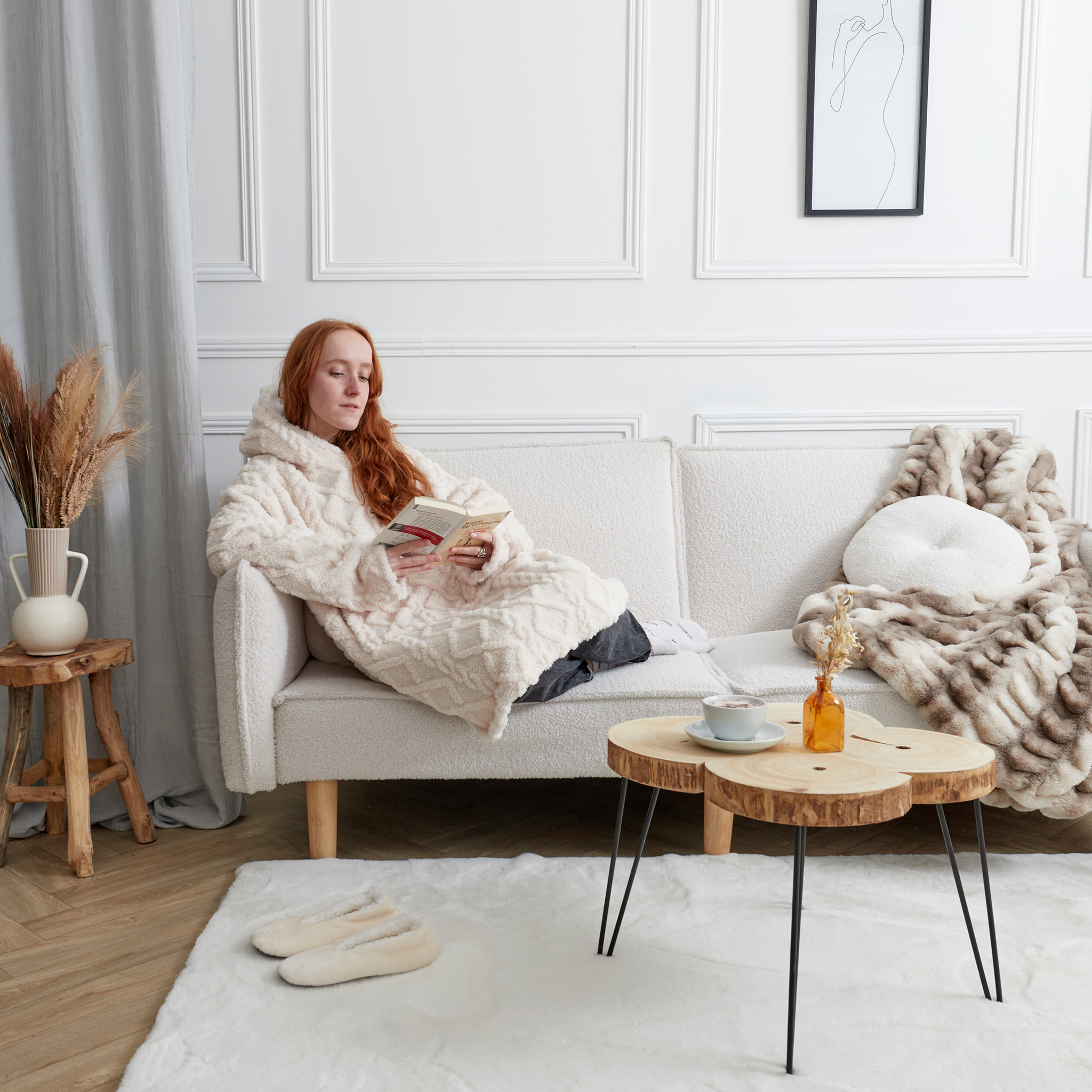 Plaid - HOME DECO FACTORY - Jacquard - Sherpa - Beige