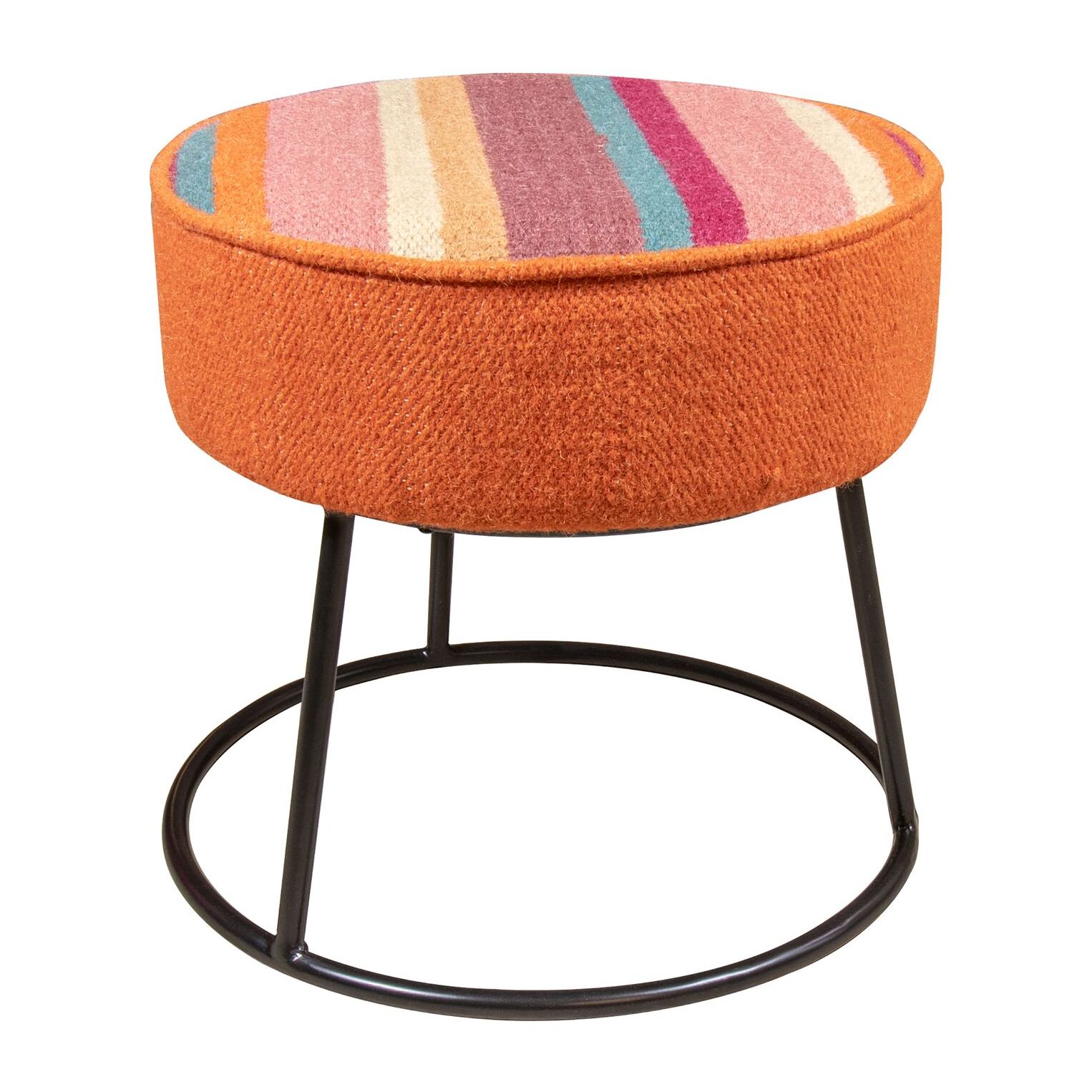 TABOURET  EN TISSU ROND COLORE PIEDS MÉTAL NOIR 45X45X42CM CHAQUIRAS