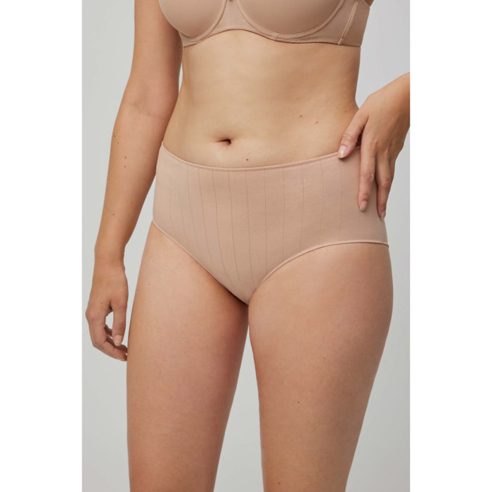 Slip a vita alta a coste beige