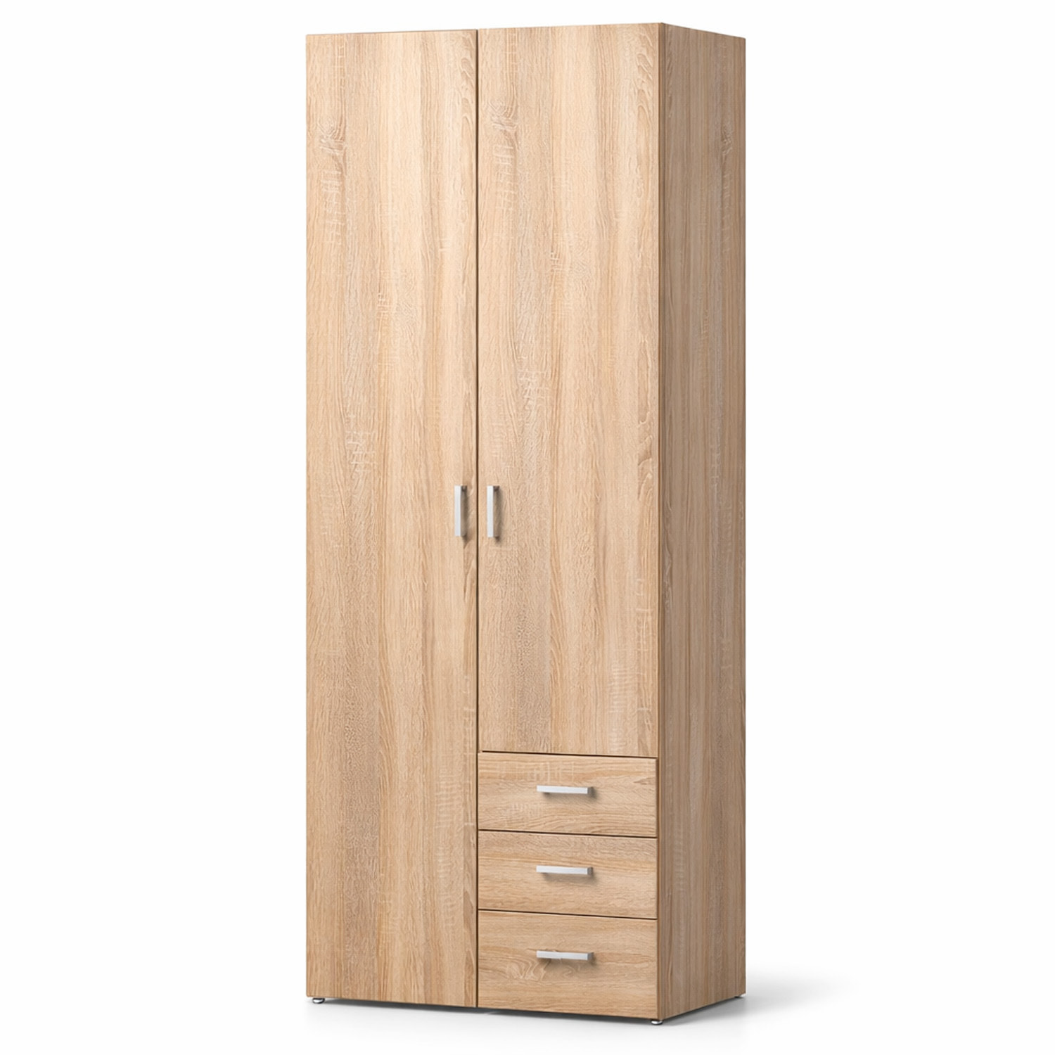 Armadio Mobile Multiuso 2 Ante 3 Cassetti Camera Da Letto Cameretta Appendiabiti E Ripiani Interni Moderno Salvaspazio 200.4 x 77.6 x 49.5 Cm Rovere