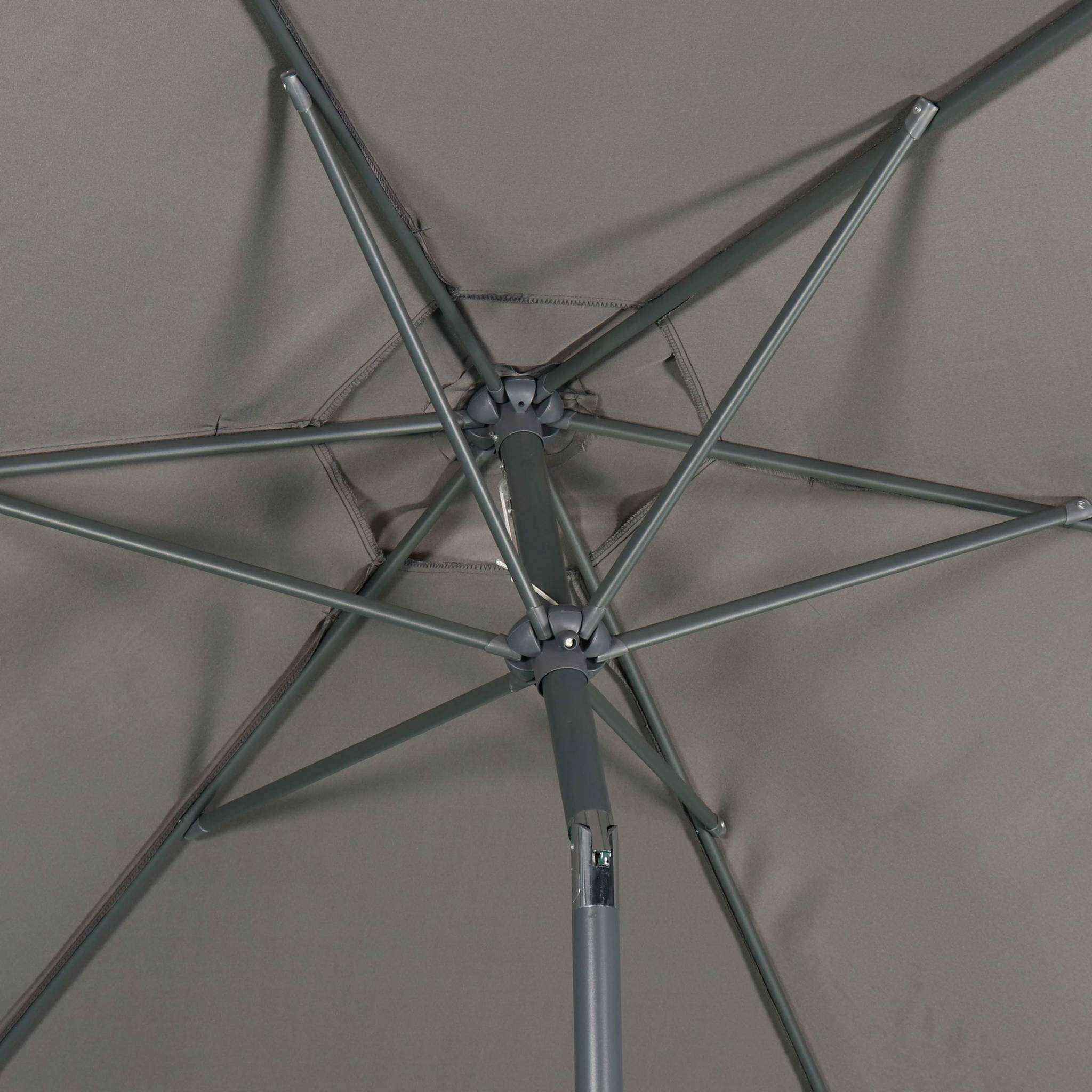 Parasol droit rond Ø300cm - Touquet Gris - mât central en aluminium orientable et manivelle d'ouverture