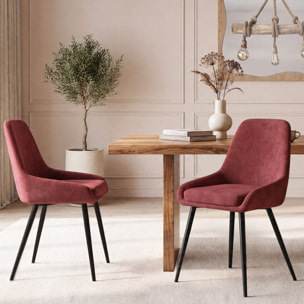 Chaises Olivia velours bordeaux pieds métal - lot de 4