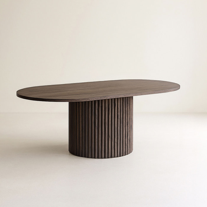Table basse ovale effet bois couleur noyer 110cm SIERRA