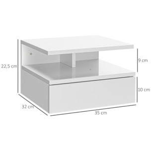 Juego de 2 Mesitas de Noche Flotantes Mesitas de Noche Colgantes con 1 Cajón y Estante Abierto para Dormitorio 35x32x22,5 cm Blanco Brillo