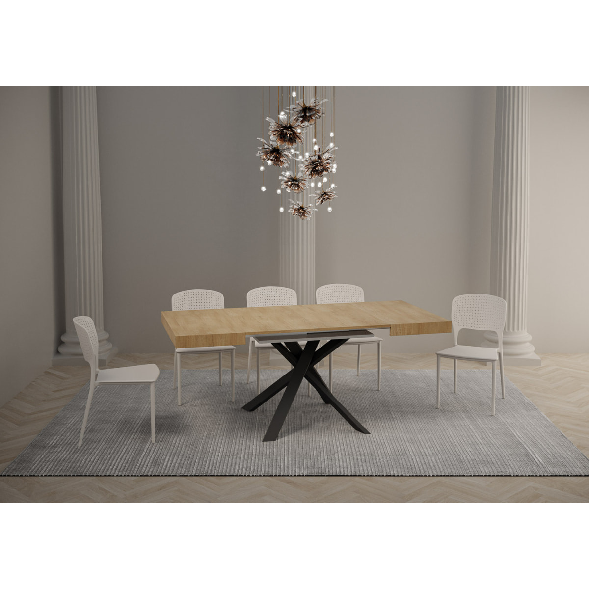 Table Clerk 90x90 extensible jusqu'à 194 Dessus Chêne Nature / Cadre Anthracite