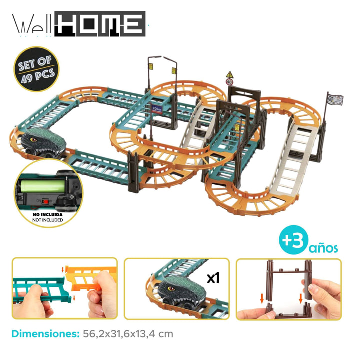 Well home juguete de pista de carreras dino 56,2x31,6x13,4cm