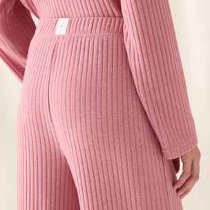 Pantalón de punto canalé Sisa color rosa Poliéster