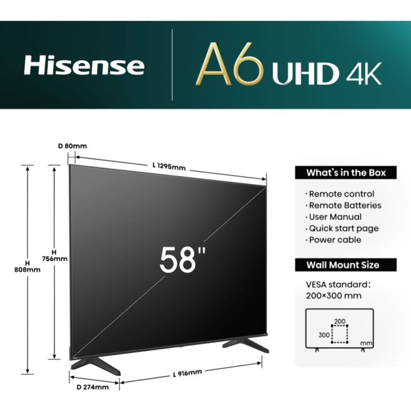 TV LED HISENSE 58A6N 2024