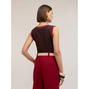 Motivi - Top in jersey con bordo in maglia - Marrone