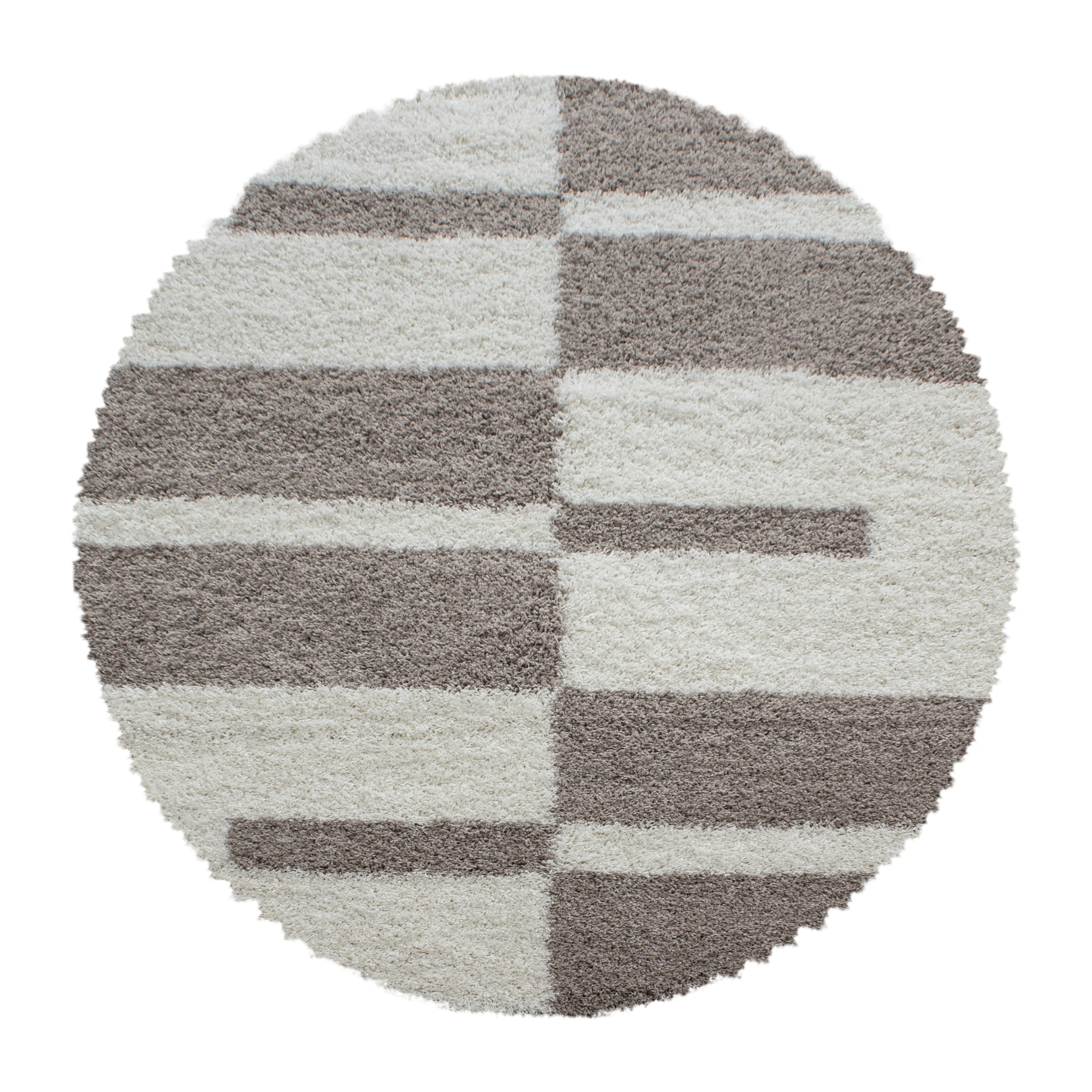 GALA - Tapis shaggy rond à poils longs motif géométrique beige