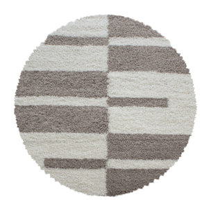 GALA - Tapis shaggy rond à poils longs motif géométrique beige