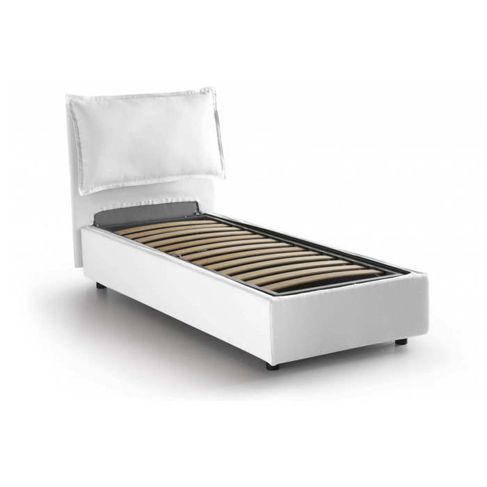 Letto singolo Alto, Letto contenitore con rivestimento in tessuto, 100% Made in Italy, Apertura frontale, adatto per materasso Cm 80x190, Bianco