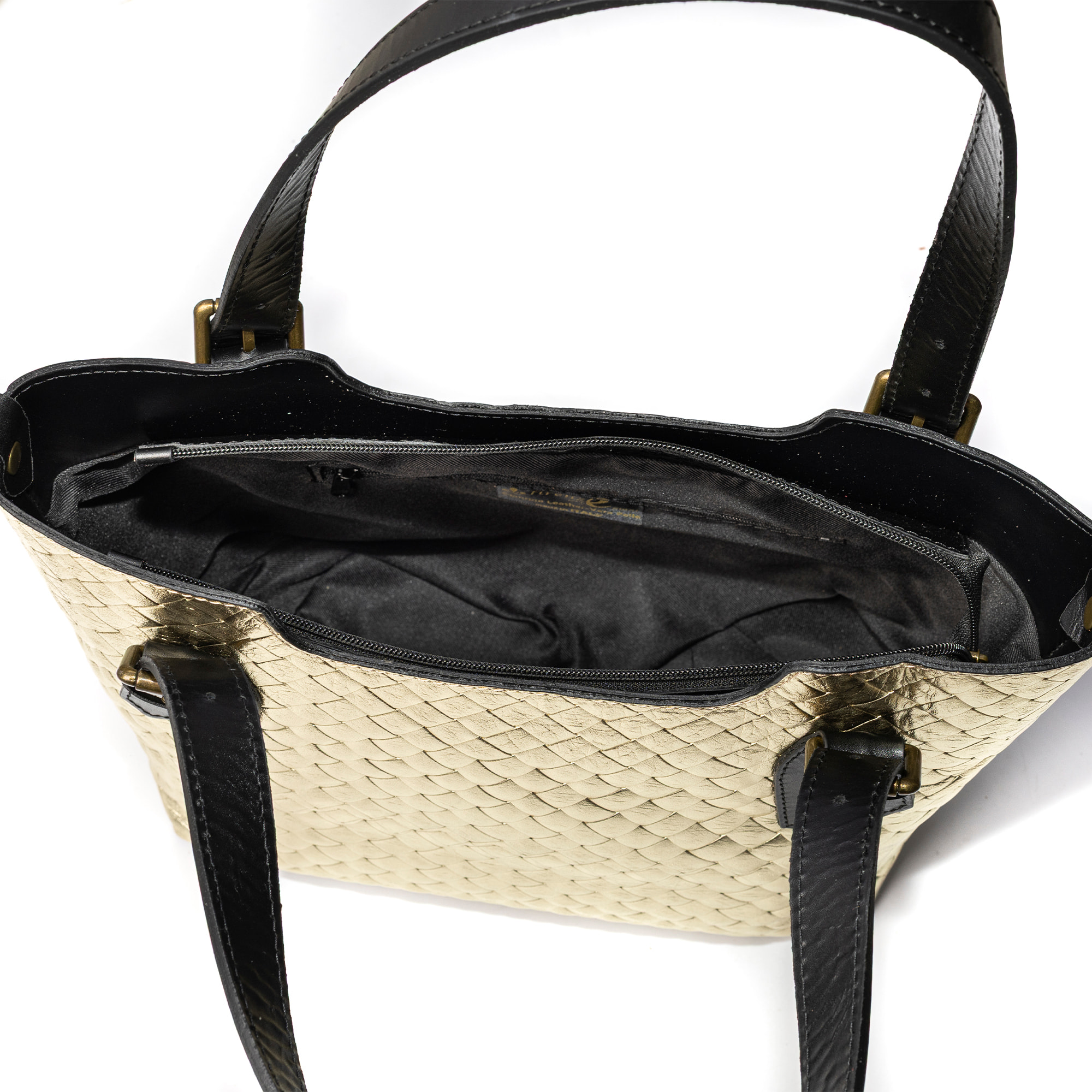 Arezzo bolso tote mujer. Piel auténtica Gamuza con grabado entrelazado y lacada brillante.