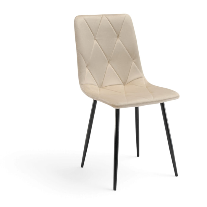 Set di 4 sedie CUENCA in tessuto effetto velluto beige e gambe nere
