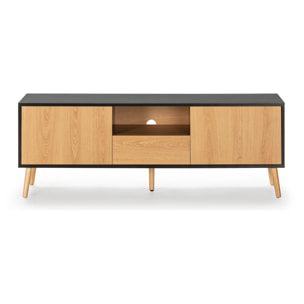 Mueble TV Apolo 1 Puerta 2 cajones, Color Negro/Madera