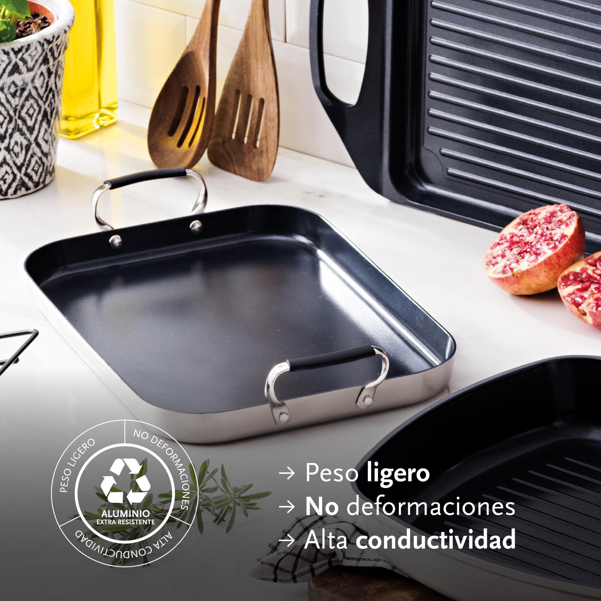 Juego de 3 sartenes ø20ø24ø28cm y plancha grill 32x23cm + 4 protectores en aluminio forjado antiadherentes masterpro
