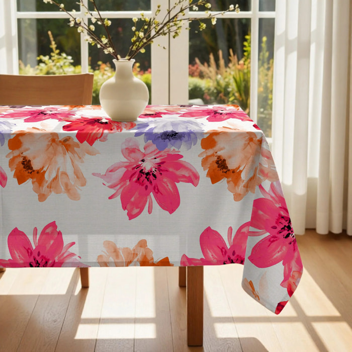 Nappe anti-taches 100 % coton Big Flowers 7 Fucsia 160