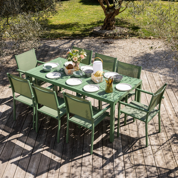 Salon de jardin BARI en textilène vert sauge 8 places - aluminium vert sauge