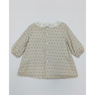 Vestido cuello volante bordado bellotas beige