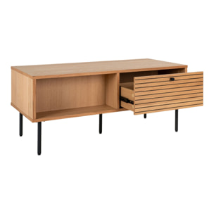 Tavolino da salotto Kyoto in rovere con cassetto e gambe nere 50x100x45 cm