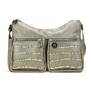 Bolso bandolera verde con bolsillos y tachas