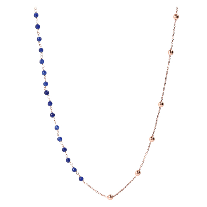 Collana Rosario a Doppio Indosso con Pietre Naturali Agata Blu Placcata Oro Rosa 18kt