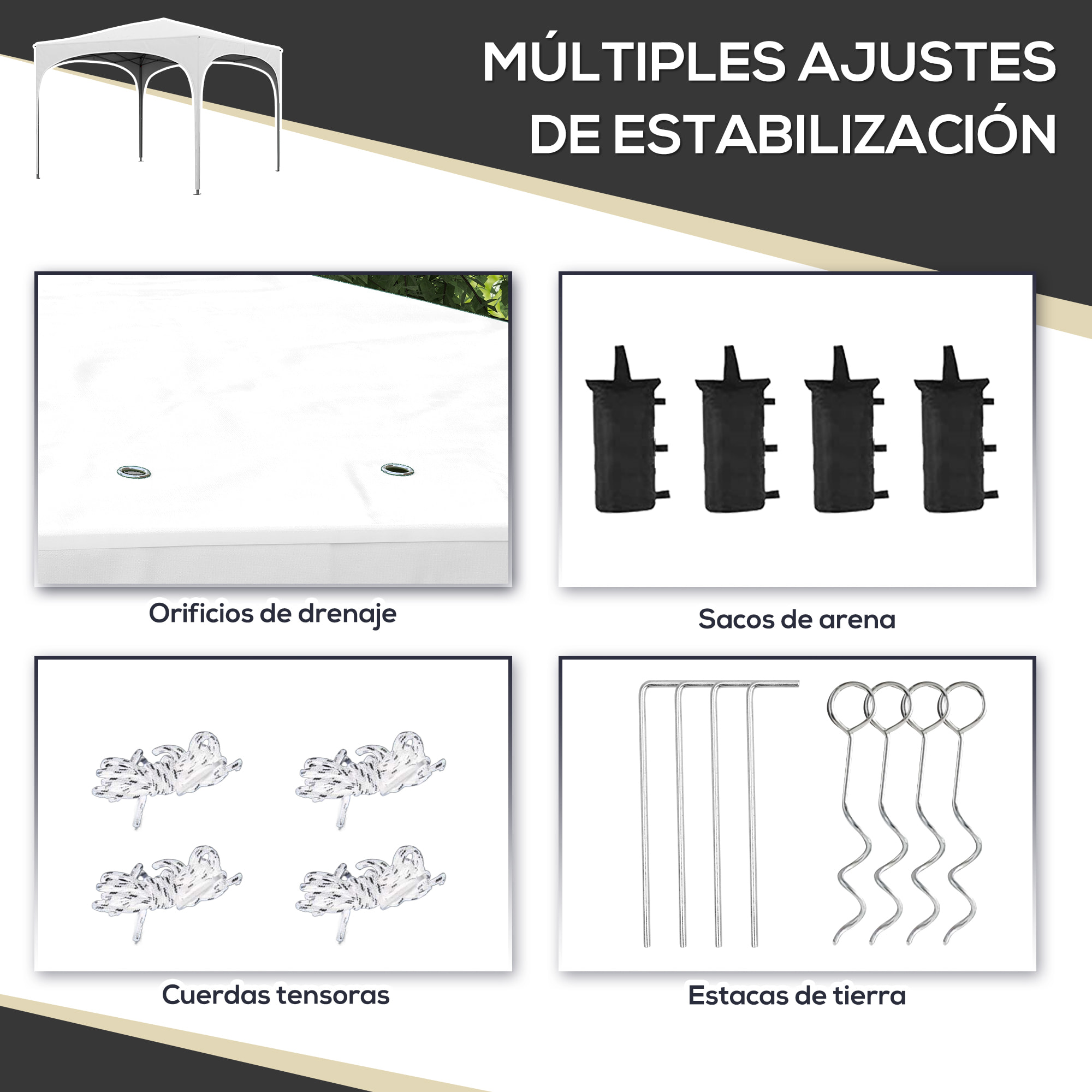 Carpa Plegable 3x3 m Cenador de Jardín Altura Ajustable con Bolsa de Transporte Impermeable Anti-UV y Bolsas de Arena para Exteriores Jardín Patio Blanco