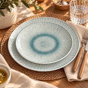 Lot de 6 assiettes plates en porcelaine blanche et bleue 27cm AQUA