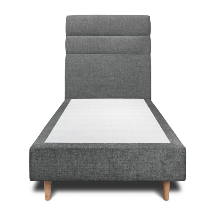 Lit avec tête de lit bandes horizontales tissu et sommier tapissier Ep20