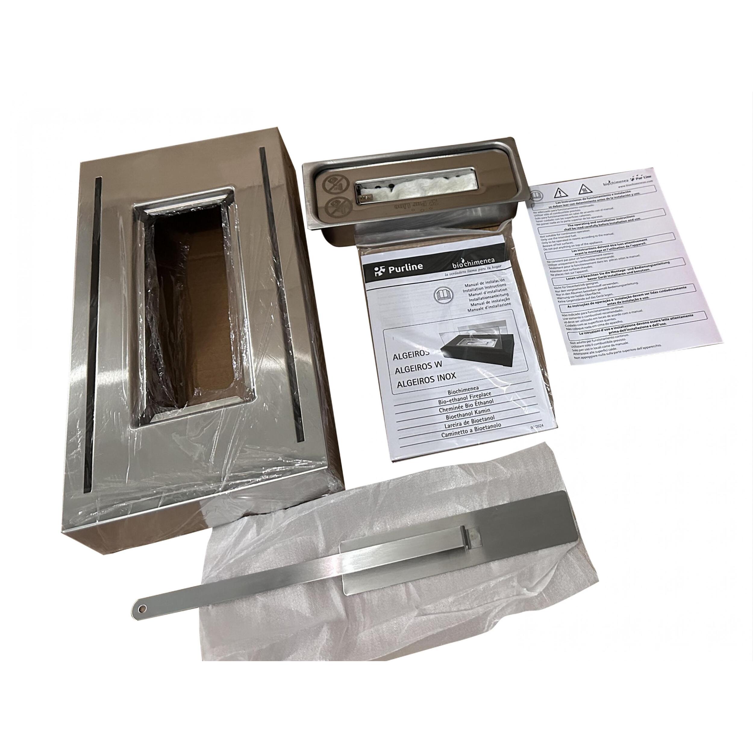 Chimenea de etanol de sobremesa con dos pantallas de cristal templado ALGEIROS INOX PURLINE 750 W