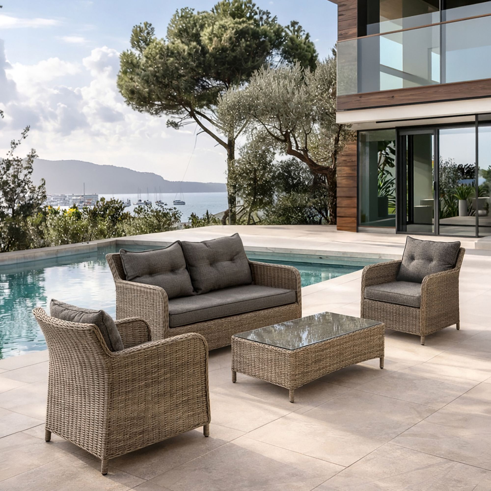 Salon de jardin en aluminium moka 4 places PORTO-FINO