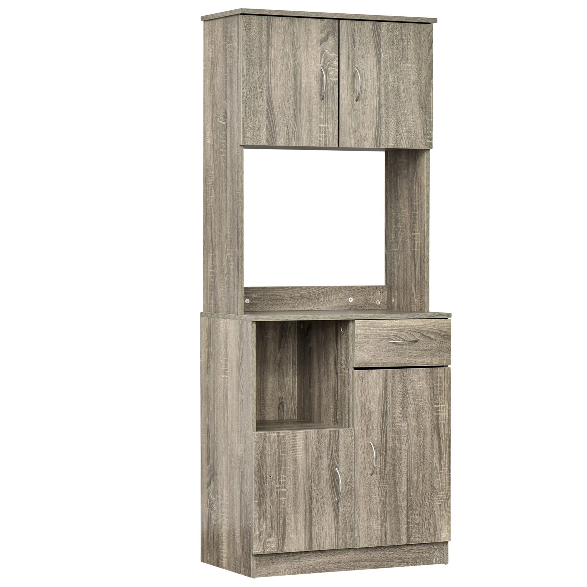 HOMCOM Armoire de cuisine multi-rangements 3 placards 2 niches tiroir panneaux particules classe E1 aspect chêne gris