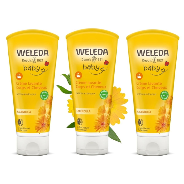 WELEDA - Trio Crème lavante Corps et Cheveux - Nettoie en douceur -Vegan* - Certifié Natrue** - Tube 200 ml x 3