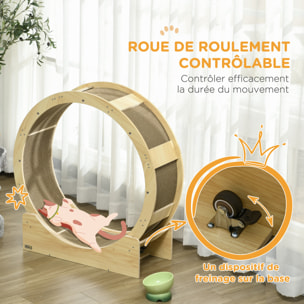 Roue d'exercice pour chat - frein, grattoirs - dim. 91L x 33,5P x 94H cm - aspect bois naturel