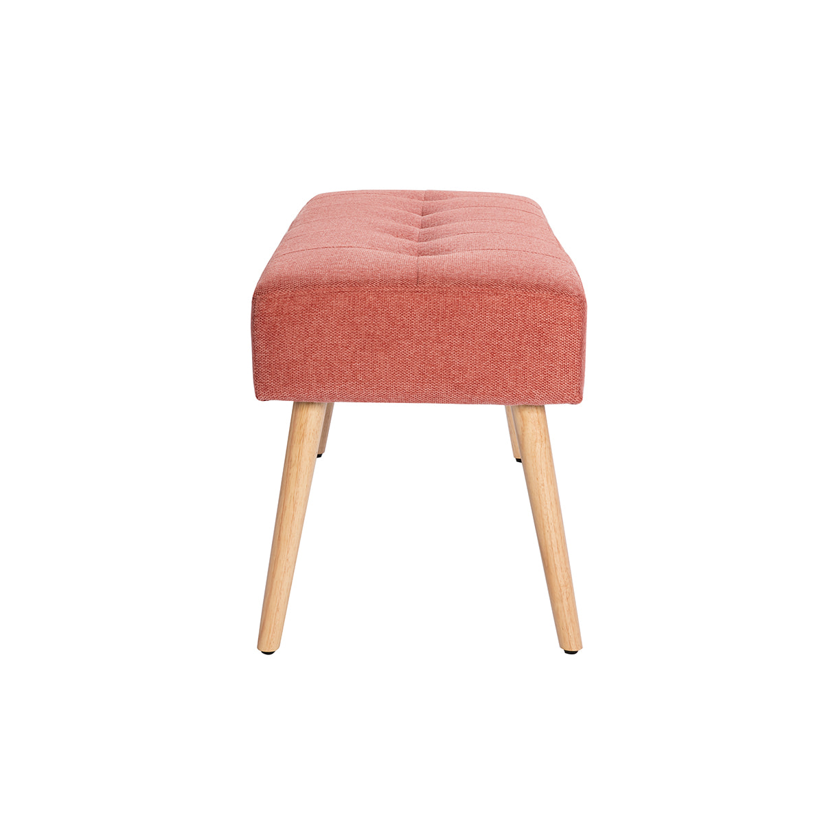 Banc scandinave capitonné en tissu effet velours texturé terracotta et bois clair L96 cm GUESTA