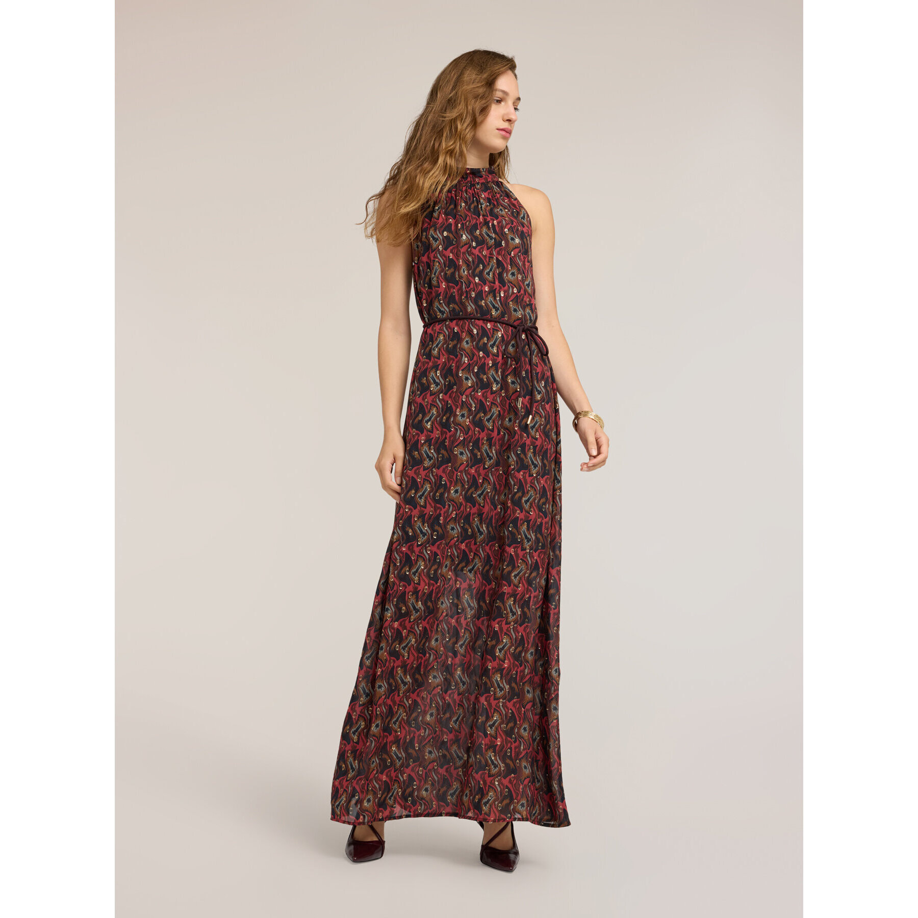 Motivi - Vestito lungo in georgette con stampa - Rosso