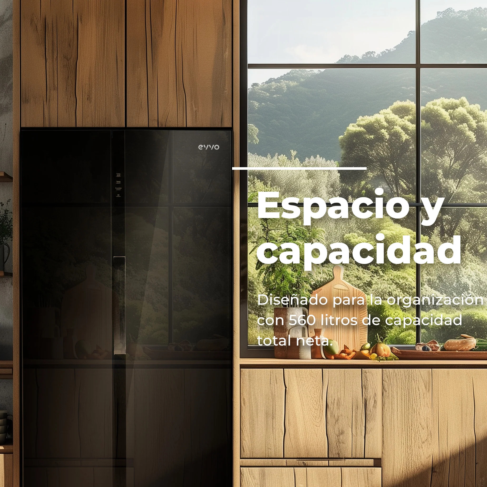 Frigorífico Americano EVVO F90B Glass, 352 l + 198 l, Total No Frost, puerta cristal negro