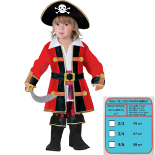 Costume Carnevale Capitano Dei Pirati Rosso Nero Bambino